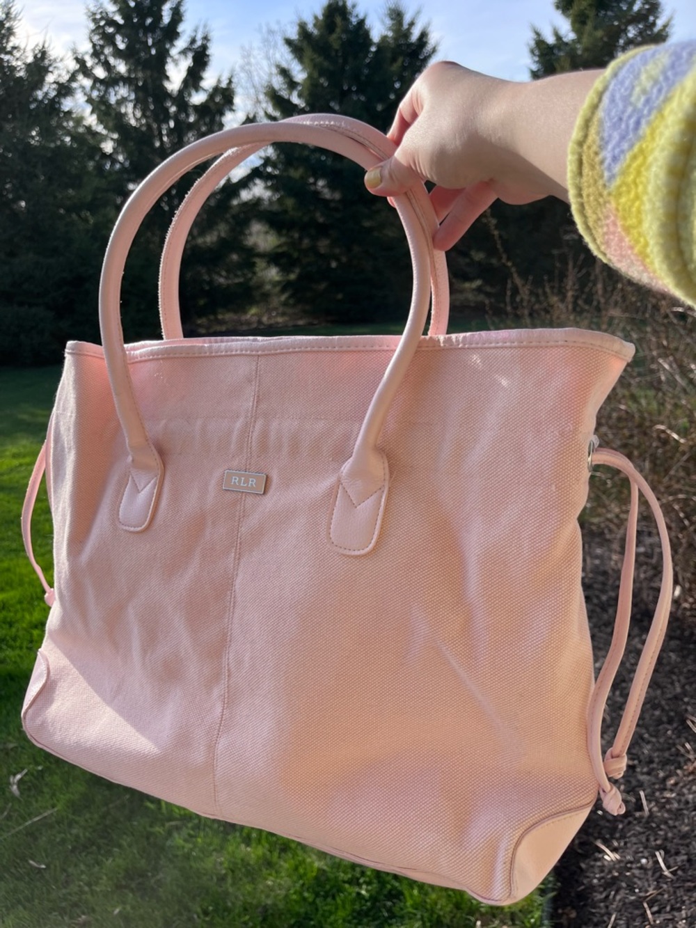 Vintage 90s Ralph Lauren blush baby pink tote bag purse shoulder bag Y2K satchel - Picture 3 of 9